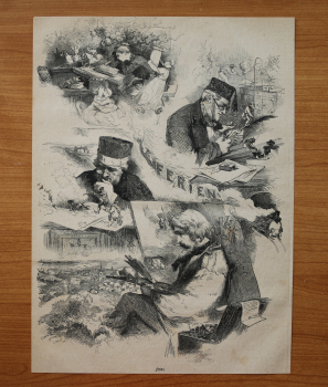 Holzstich Ferien 1866 Hobby Jagen Malen Schreiben Lesen Freizeit